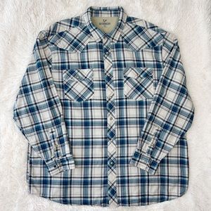Outdoor Life plaid western shirt blue men’s pearl snap chest pockets Sz …